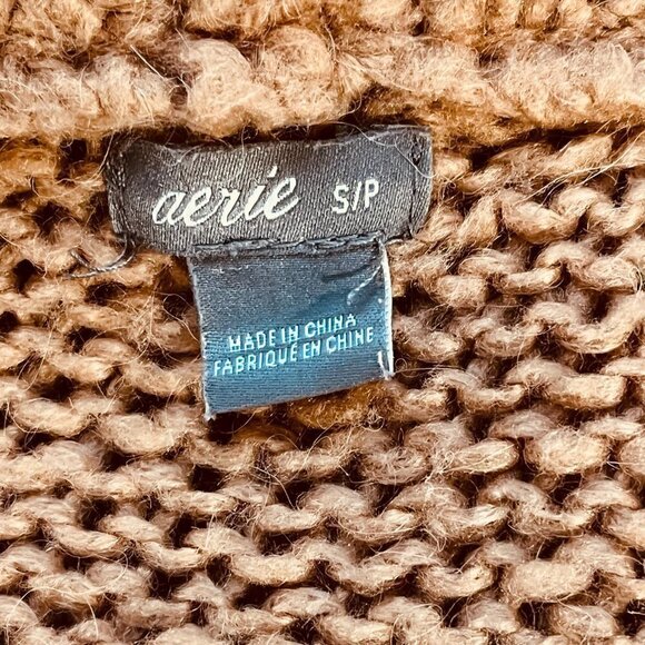 Aerie Wool Blend Oversized Sweater Pink Tan Crewneck Cozy Knit Relaxed Fit - Picture 7 of 10